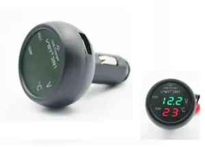 3 in 1 VST Digital LED Car USB Voltmeter Thermometer Auto Car USB Charger 12V\24V Cigarette Lighter