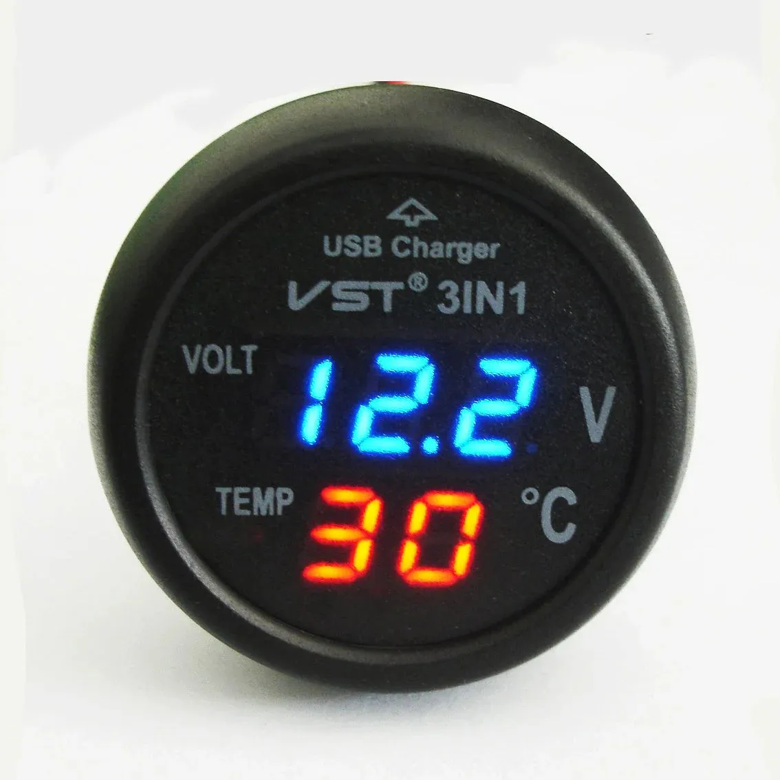 3 in 1 VST Digital LED Car USB Voltmeter Thermometer Auto Car USB Charger 12V\24V Cigarette Lighter