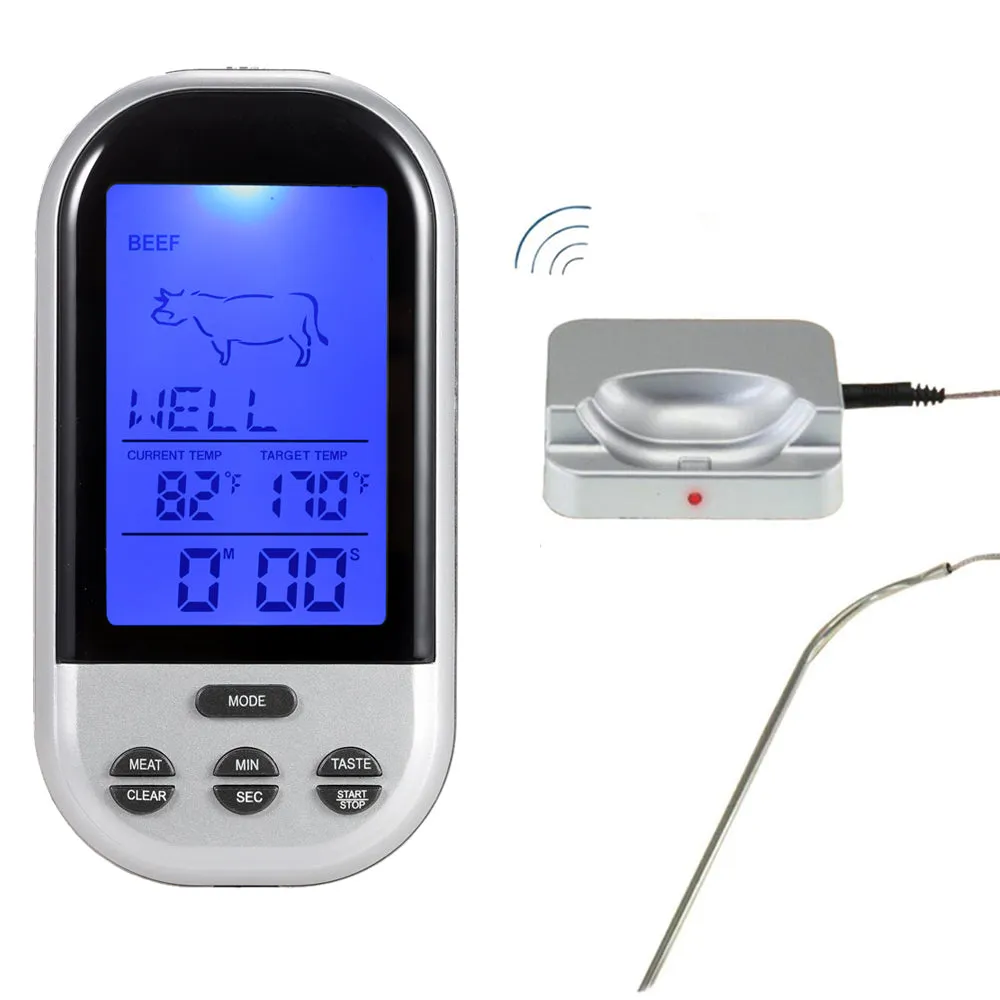 Digital BBQ Thermometer Wireless Kitchen Oven Food Cooking Grill Smoker Meat Thermometer with Probe and Timer Temperature Alarm