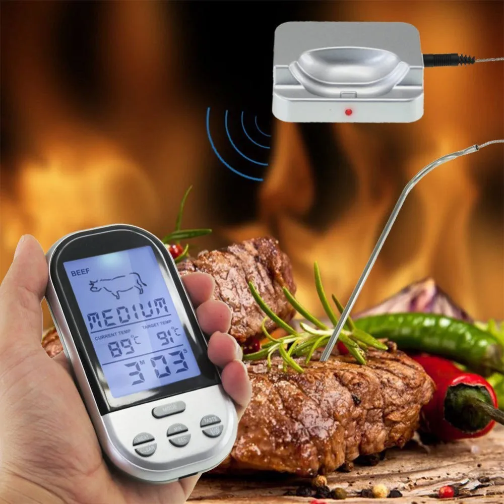Digital BBQ Thermometer Wireless Kitchen Oven Food Cooking Grill Smoker Meat Thermometer with Probe and Timer Temperature Alarm