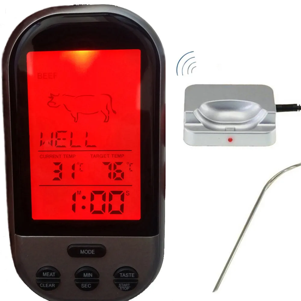 Digital BBQ Thermometer Wireless Kitchen Oven Food Cooking Grill Smoker Meat Thermometer with Probe and Timer Temperature Alarm