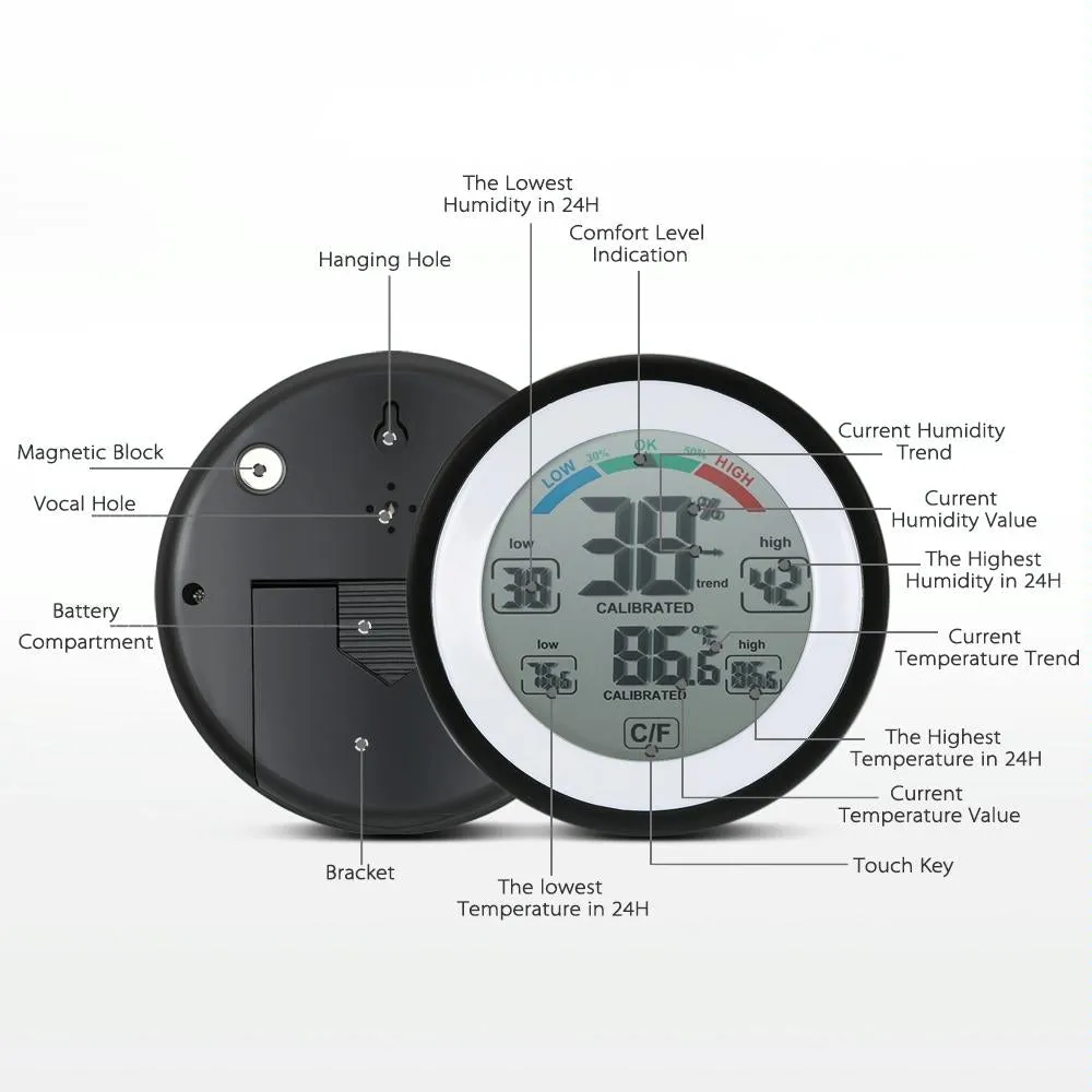Digital Thermometer Hygrometer Multifunctional Trend Display C / F Unit
