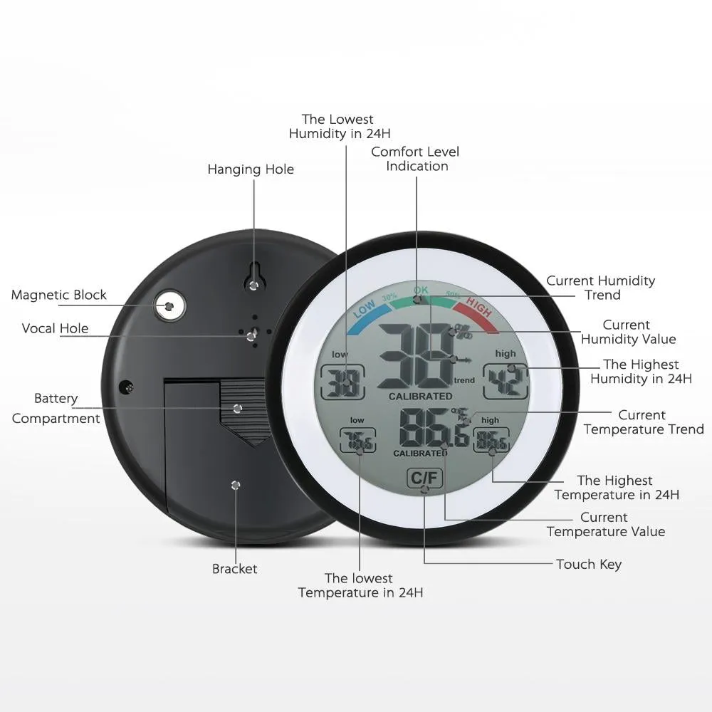 Digital Thermometer Hygrometer Multifunctional Trend Display C / F Unit
