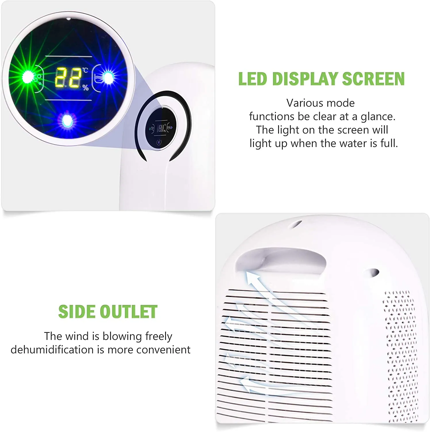 E-Macht Dehumidifier with LCD Display 38oz(1100ml) and  Auto Shut-off, Up to 430 Sq.ft
