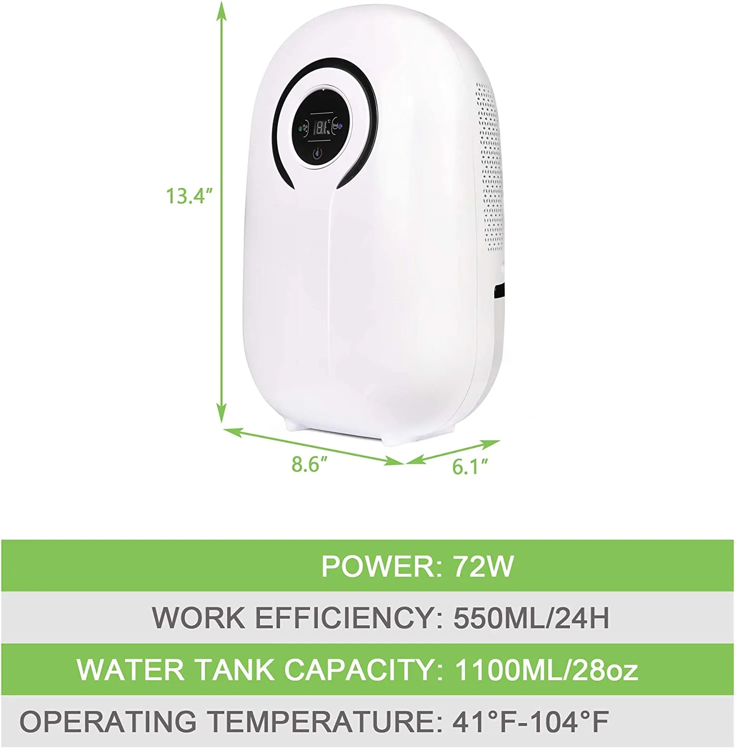 E-Macht Dehumidifier with LCD Display 38oz(1100ml) and  Auto Shut-off, Up to 430 Sq.ft
