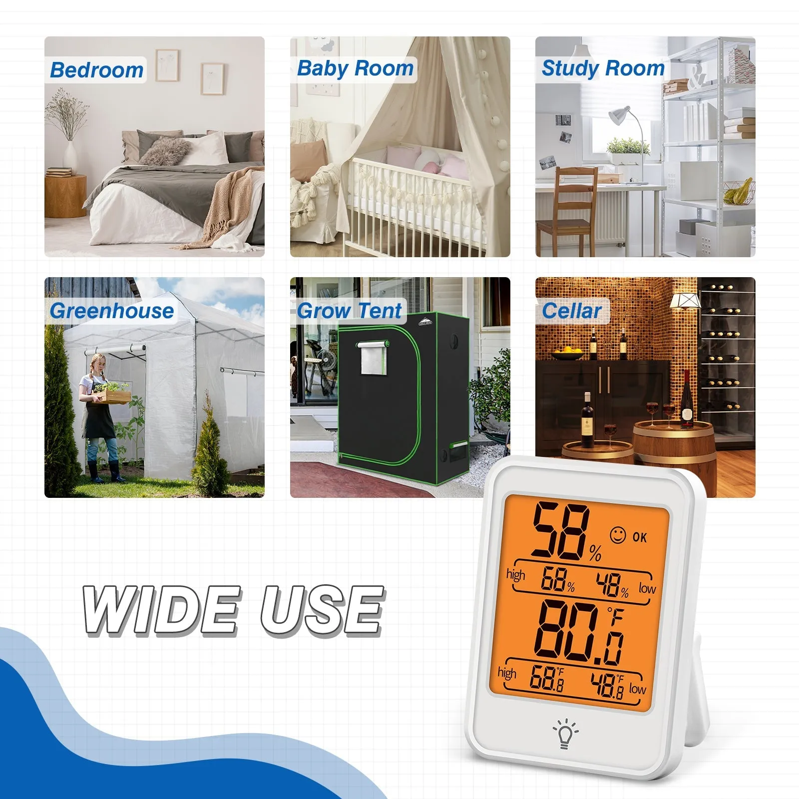EAGLE PEAK Digital Hygrometer, 2 Pack Indoor Thermometer Humidity Gauge with Temperature Humidity Monitor