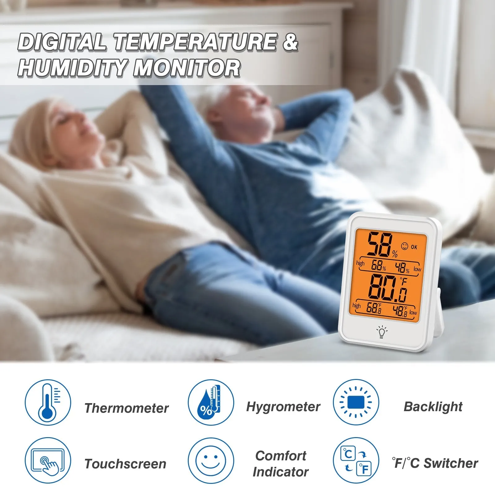 EAGLE PEAK Digital Hygrometer, 2 Pack Indoor Thermometer Humidity Gauge with Temperature Humidity Monitor