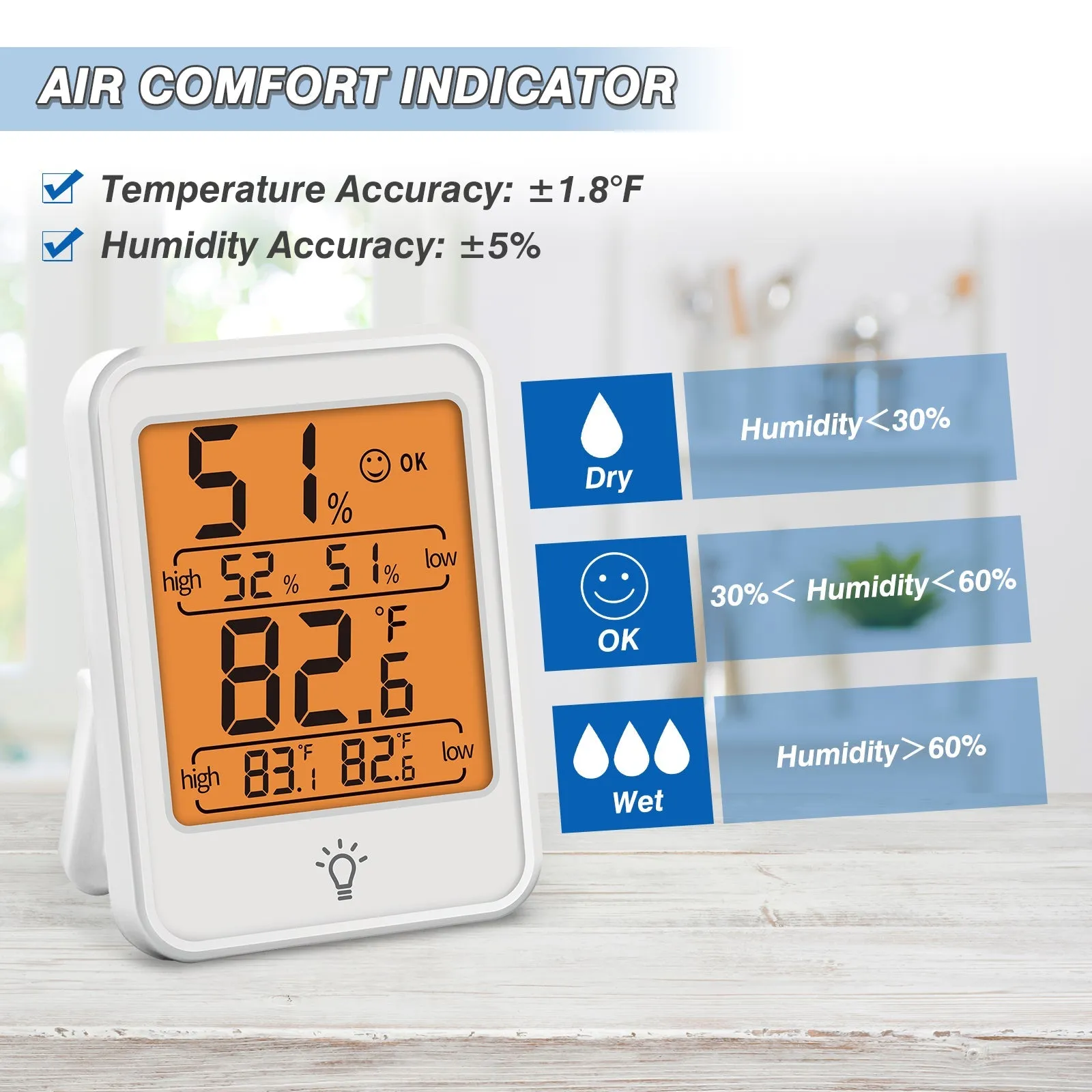 EAGLE PEAK Digital Hygrometer, 2 Pack Indoor Thermometer Humidity Gauge with Temperature Humidity Monitor