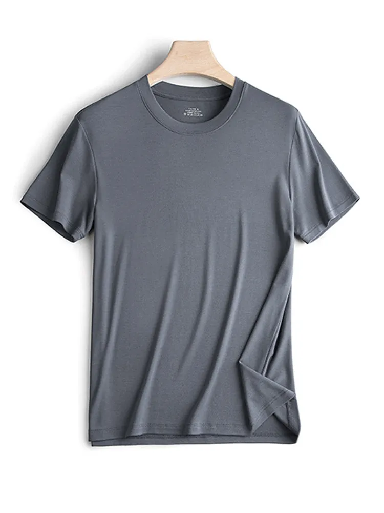 Modal Summer Short Sleeve T-Shirt Men Crew Neck Solid Color Casual Underwear Mens Clothing