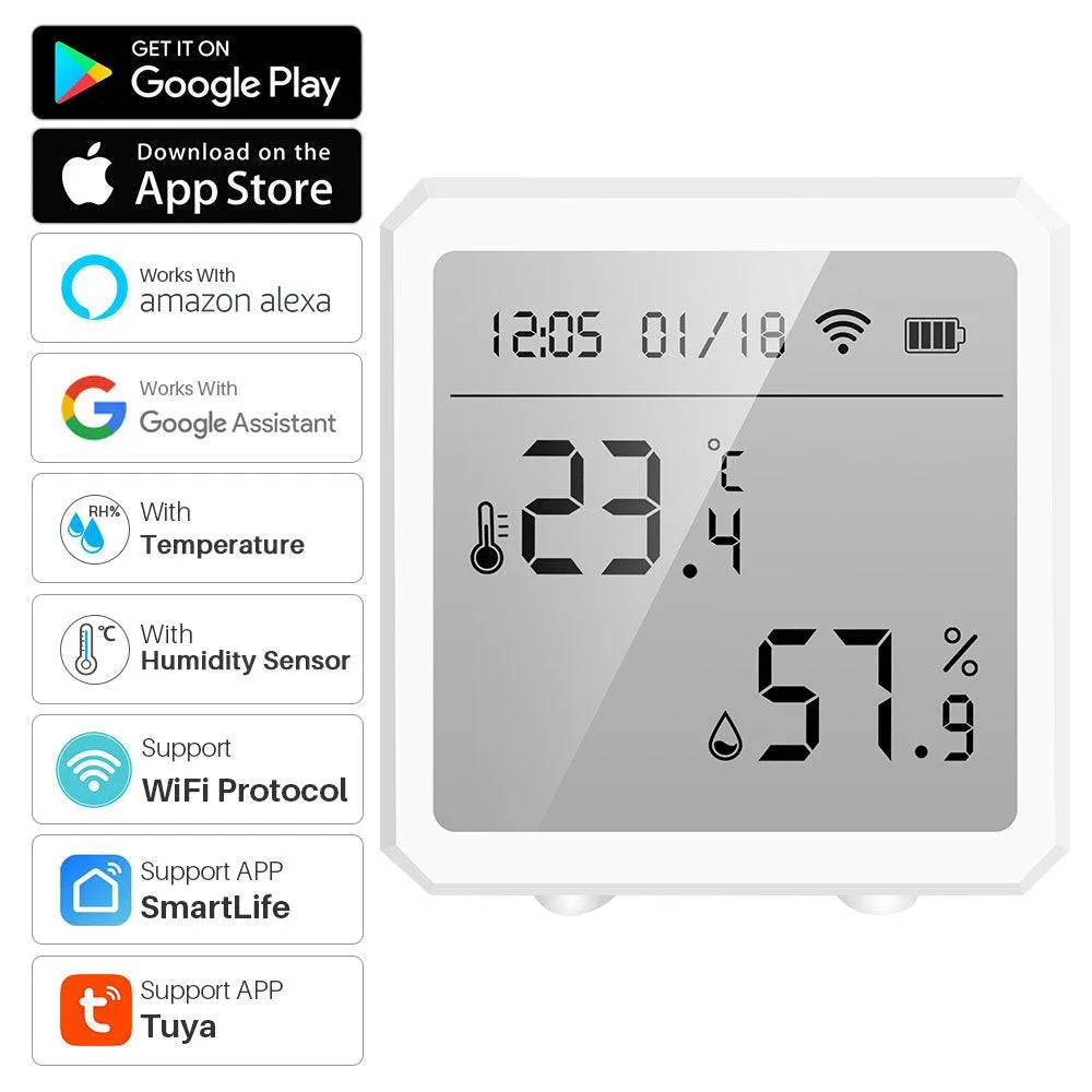 Temperature Humidity Sensor Indoor Hygrometer Thermometer Detector  Remote Control Support Alexa Google Home