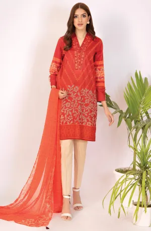 Unstitched 2 Piece Printed Cambric Shirt and Chiffon Dupatta (NRDS-22-058/U RED)