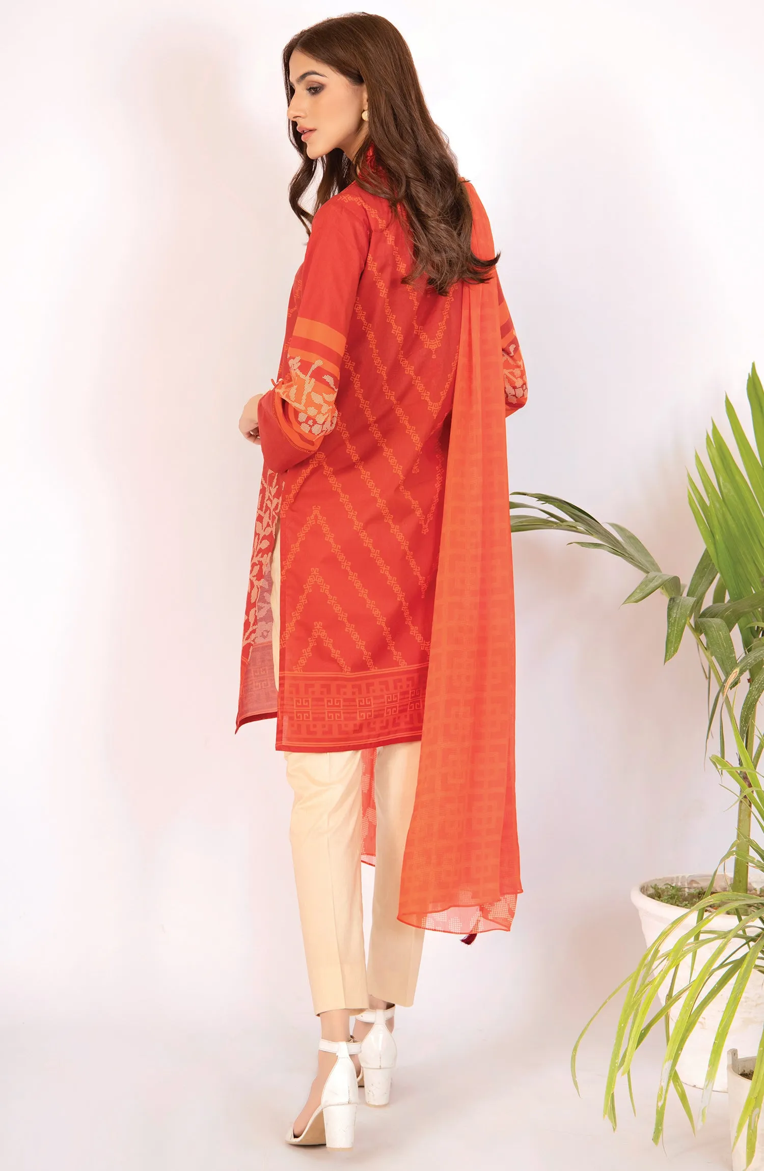 Unstitched 2 Piece Printed Cambric Shirt and Chiffon Dupatta (NRDS-22-058/U RED)