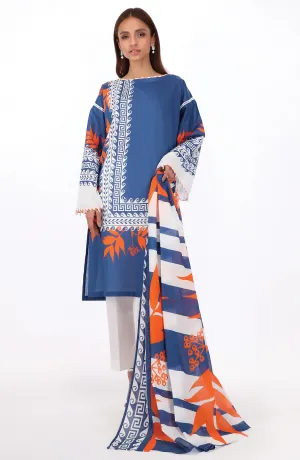Unstitched 2 Piece Printed Cambric Shirt and Lawn Dupatta (NRDS-22-052/U BLUE)