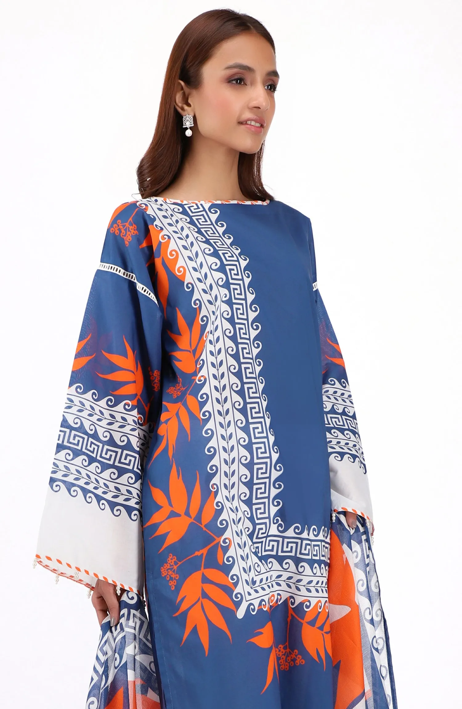 Unstitched 2 Piece Printed Cambric Shirt and Lawn Dupatta (NRDS-22-052/U BLUE)